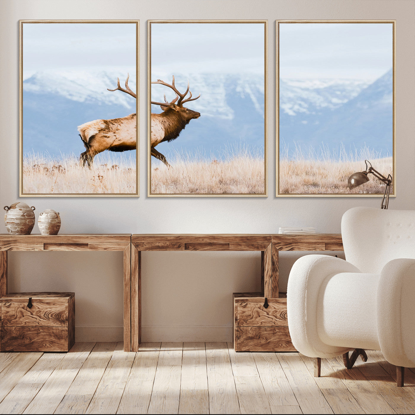 96024025-MGV-CV-36X24-Elk Photography Wall Art Canvas Print, Framed Mountain Wildlife Art Picture Print, Rustic Lodge Decor Perfect Rustic Lodge Decor
