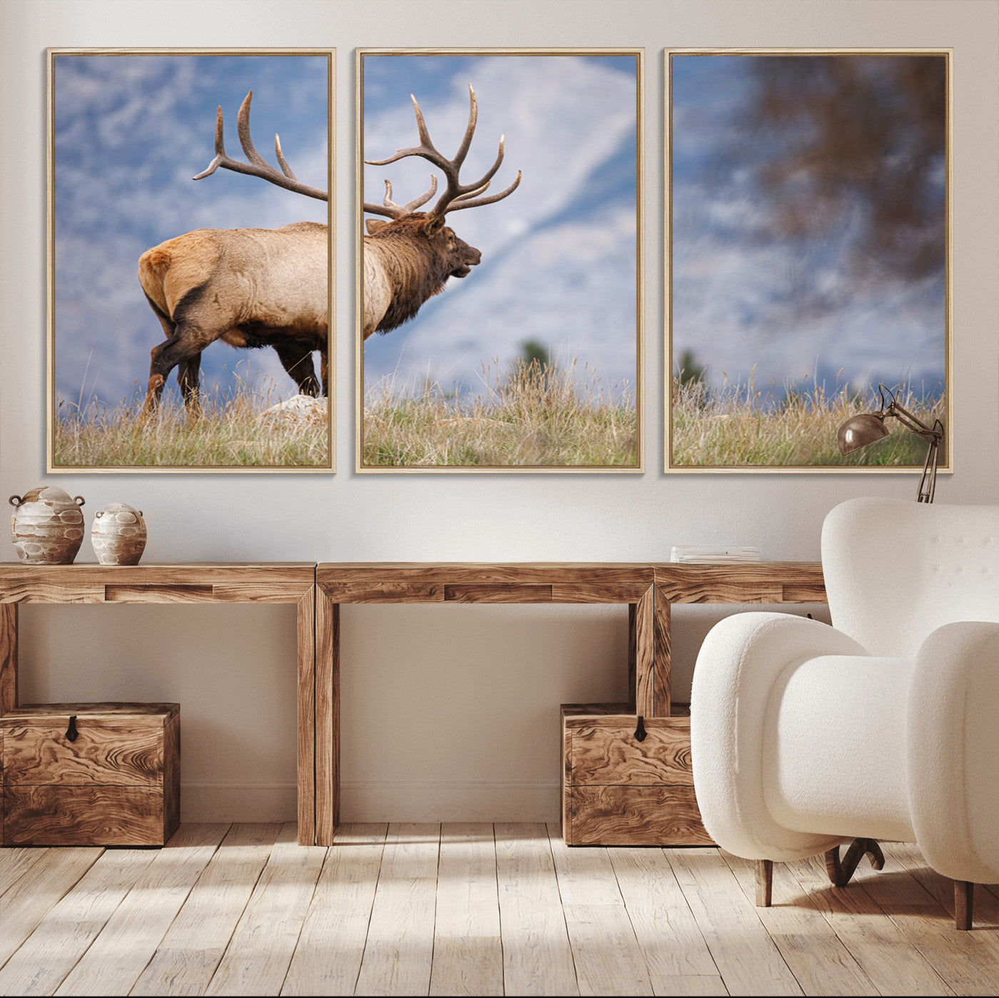 26365841-MGV-CV-36X24-Mountain Elk Art Wall Art Canvas Print, Framed Rustic Wildlife Print Art Picture Print, Lodge Style Decor Perfect Rustic Lodge