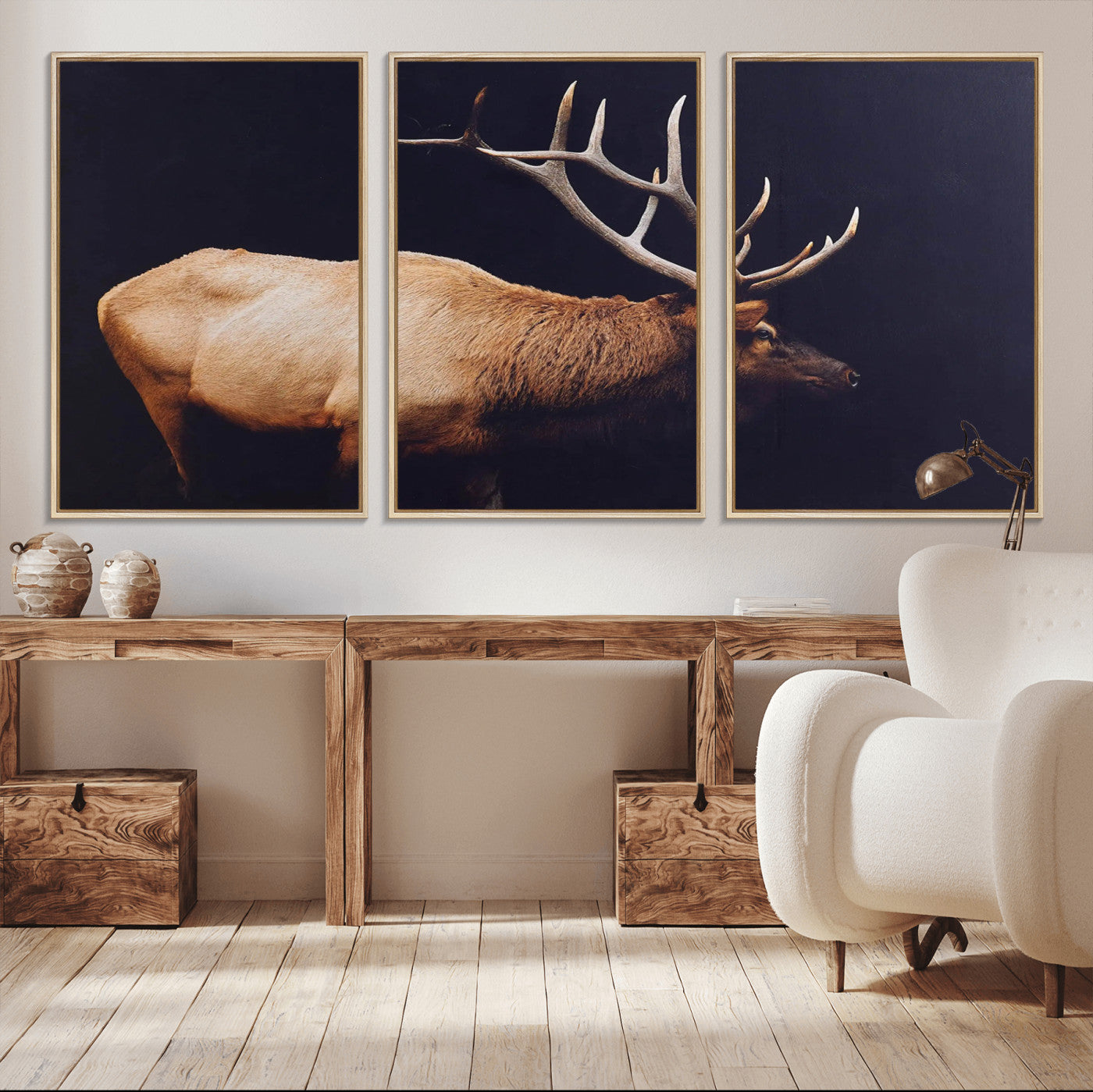 89239257-MGV-CV-36X24-Bull Elk Decor Wall Art Canvas Print, Framed Elk Photography Art Picture Print, Rustic Wildlife Perfect Rustic Lodge Decor Artwork