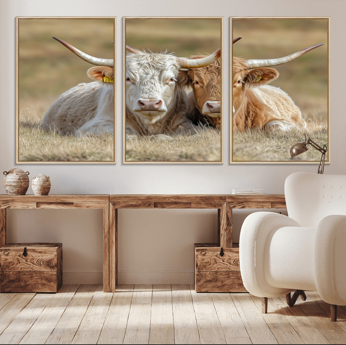 53388593-MGV-CV-36X24-Cow Photography Wall Art Canvas Print, Framed Rustic Animal Decor Art Picture Print, Texas Cow Pair Perfect Western Farmhouse