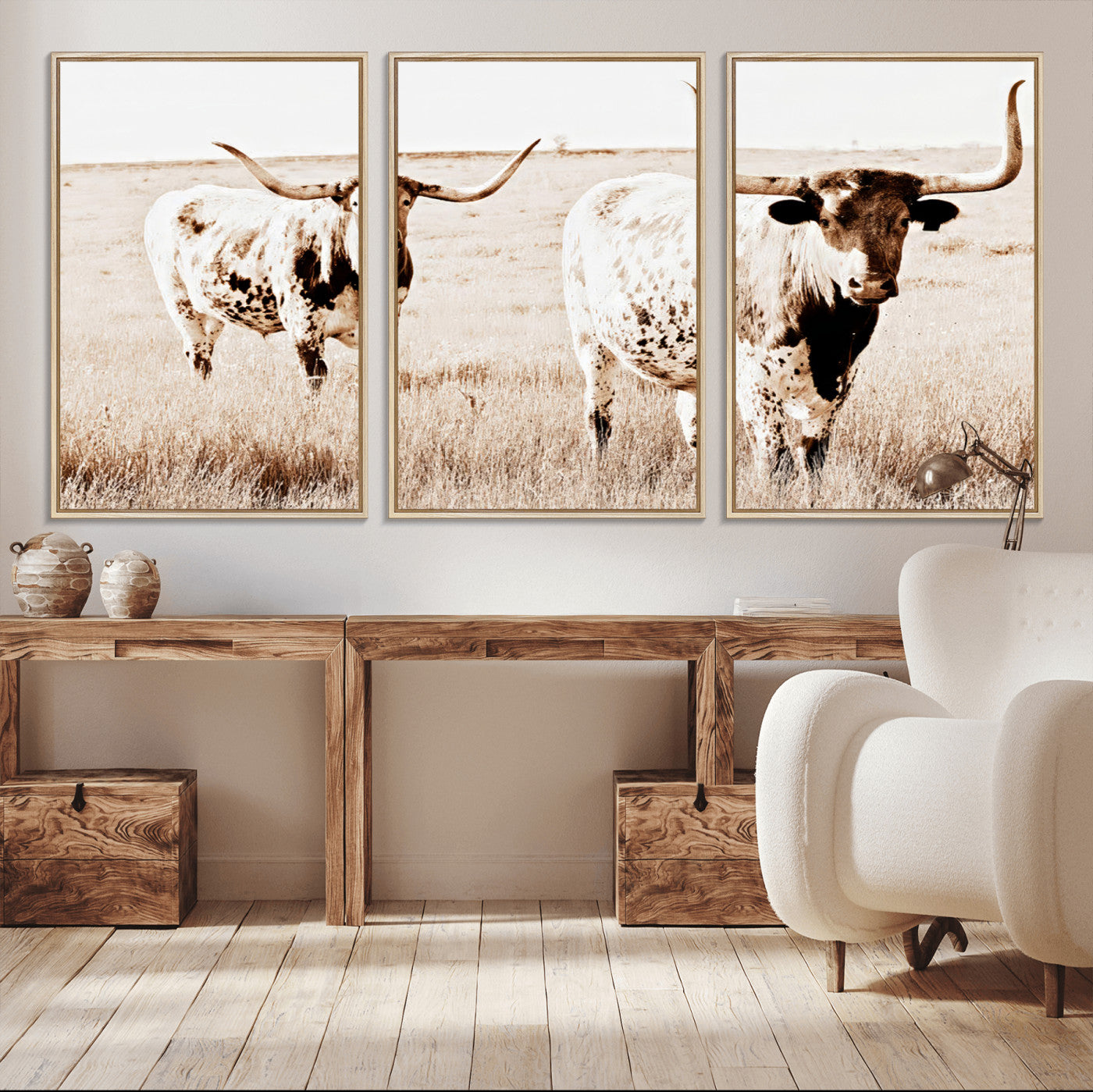 39672786-MGV-CV-36X24-Rustic Cow Scene Wall Art Canvas Print, Framed Farmhouse Style Cattle Art Picture Print, Prairie Animal Duo Perfect Rustic Western