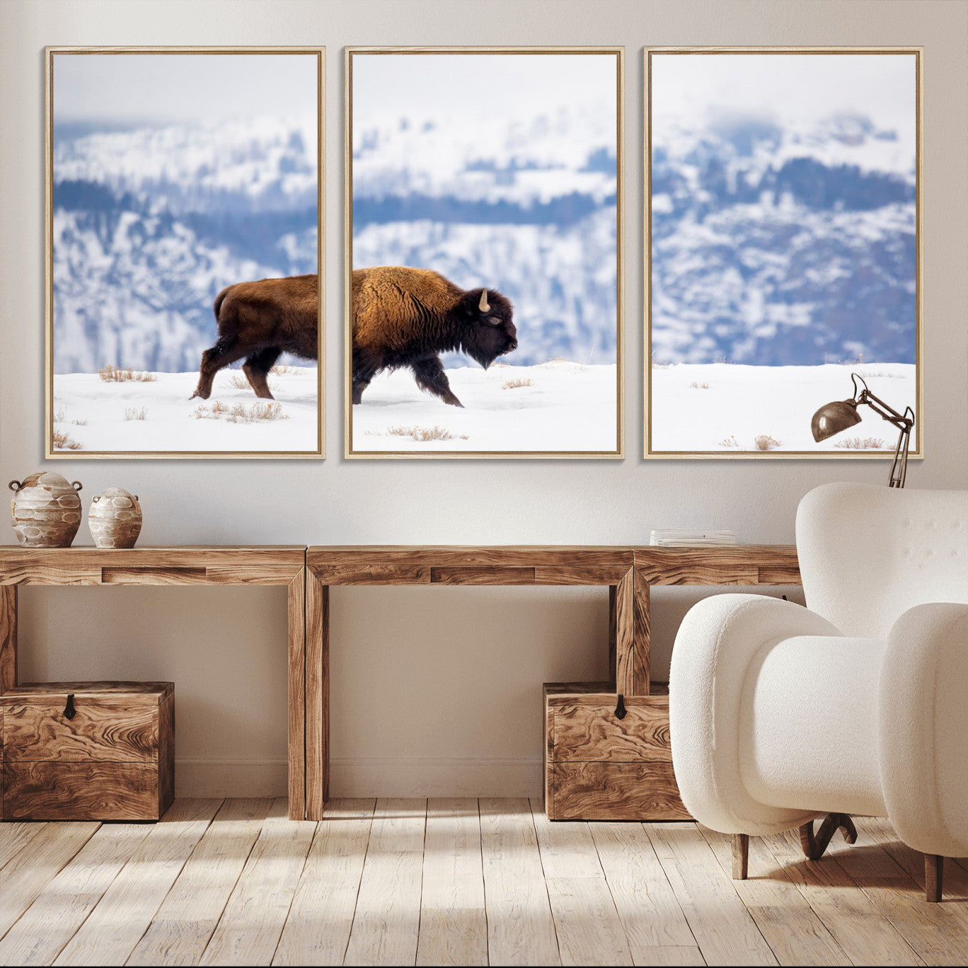 58512275-MGV-CV-36X24-Cowboy Aesthetic Wall Art Canvas Print, Framed Neutral Animal Theme Art Picture Print, Bison Ranch Style Perfect Rustic Western