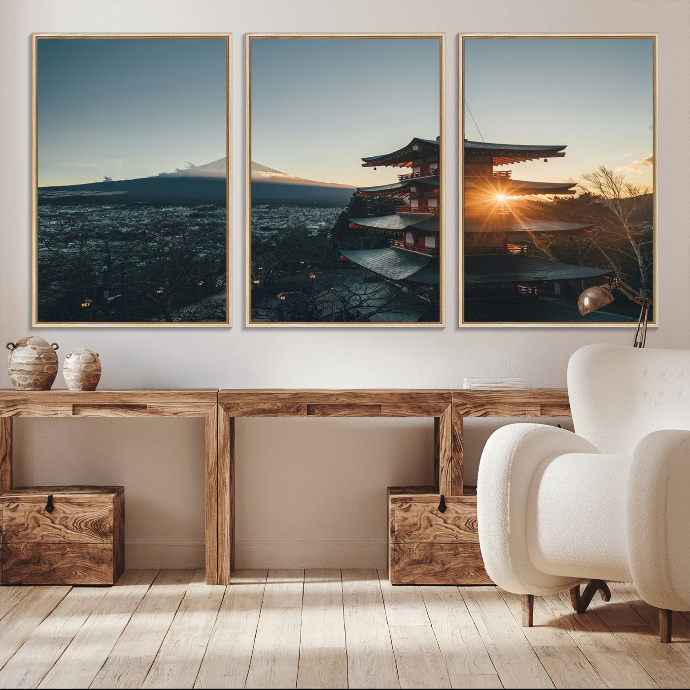 87729656-MGV-CV-36X24-Mount Fuji Wall Art Canvas Print, Framed Japan Travel Art Picture Print, Chureito Pagoda Perfect Zen Minimalism Decor Artwork