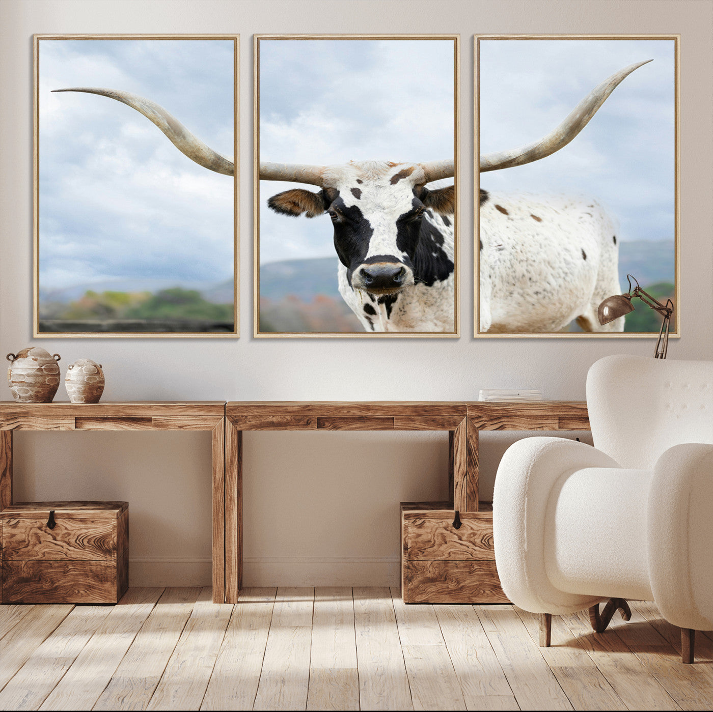 63592811-MGV-CV-36X24-Texas Longhorn Wall Art Canvas Print, Framed Western Rustic Art Picture Print, Farmhouse Decor Perfect Rustic Farmhouse Decor