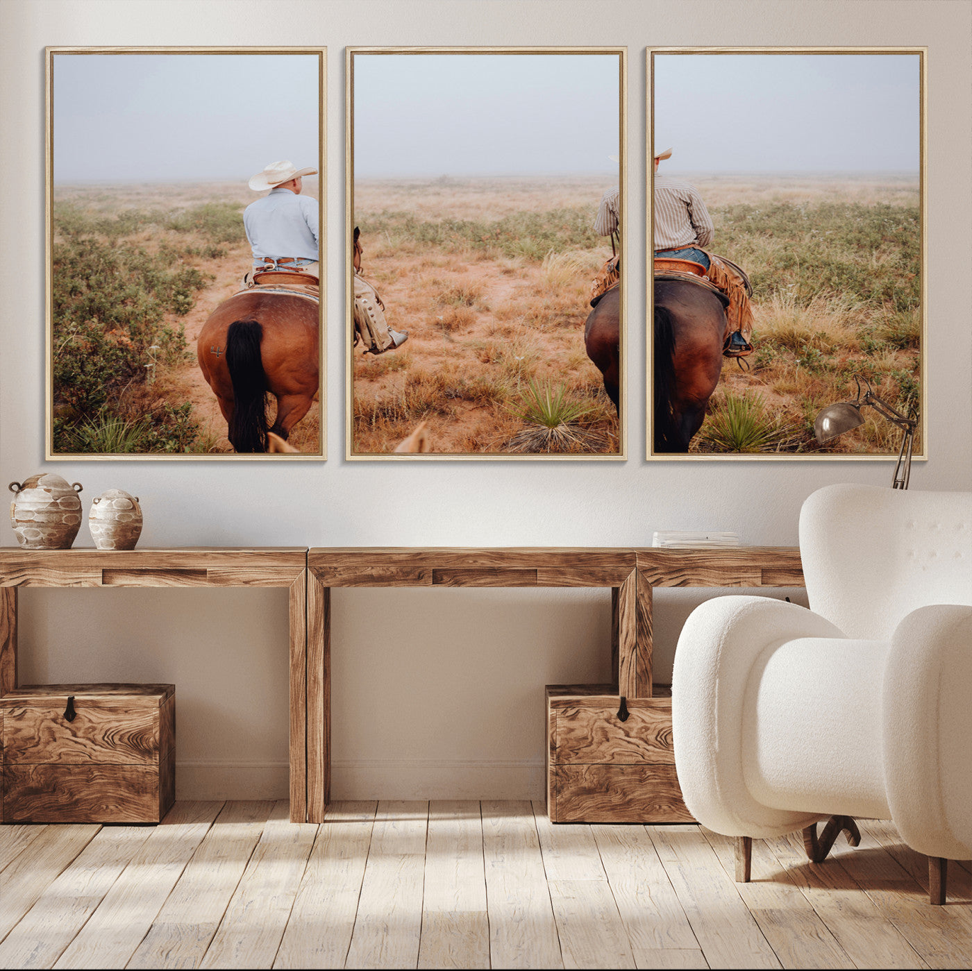 54943176-MGV-CV-36X24-Cowboy Wall Art Wall Art Canvas Print, Framed Western Canvas Art Picture Print, Rustic Ranch Scene Perfect Rustic Western Decor