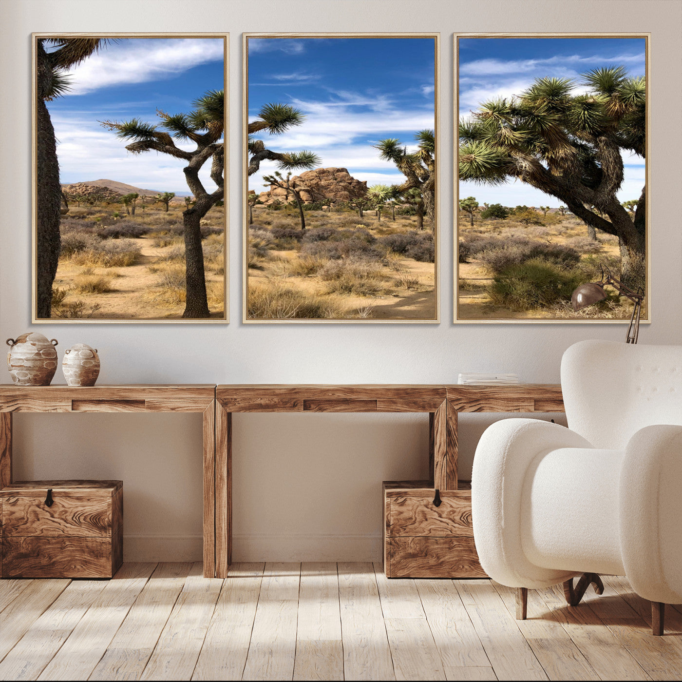 25722592-MGV-CV-36X24-Joshua Tree Desert Wall Art Canvas Print, Framed Southwestern Nature Art Picture Print, Rustic Earth Tones Perfect Southwestern