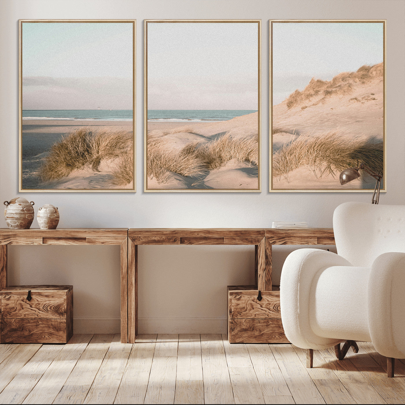 28064037-MGV-CV-36X24-Minimalist Seascape Wall Art Canvas Print, Framed Neutral Beach Print Art Picture Print, Sand Dune Photography Perfect