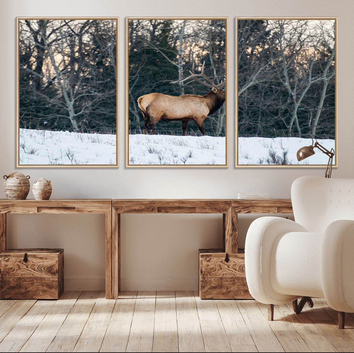 36533178-MGV-CV-36X24-Wild Elk Photography Wall Art Canvas Print, Framed Winter Wildlife Art Picture Print, Snowy Forest Perfect Rustic Lodge Decor
