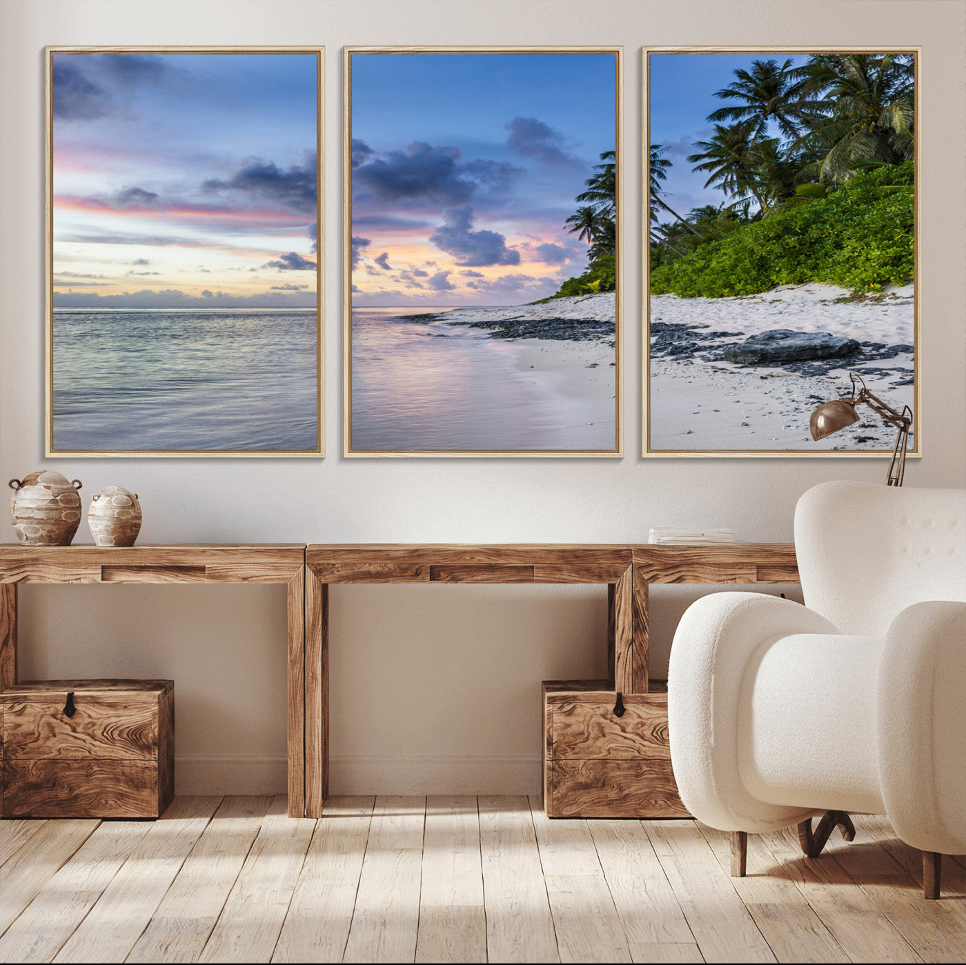 75045485-MGV-CV-36X24-Tropical Beach Wall Art Canvas Print, Framed Sunset Glow Art Picture Print, Palm Tree Coast Perfect Tropical Coastal Decor Artwork