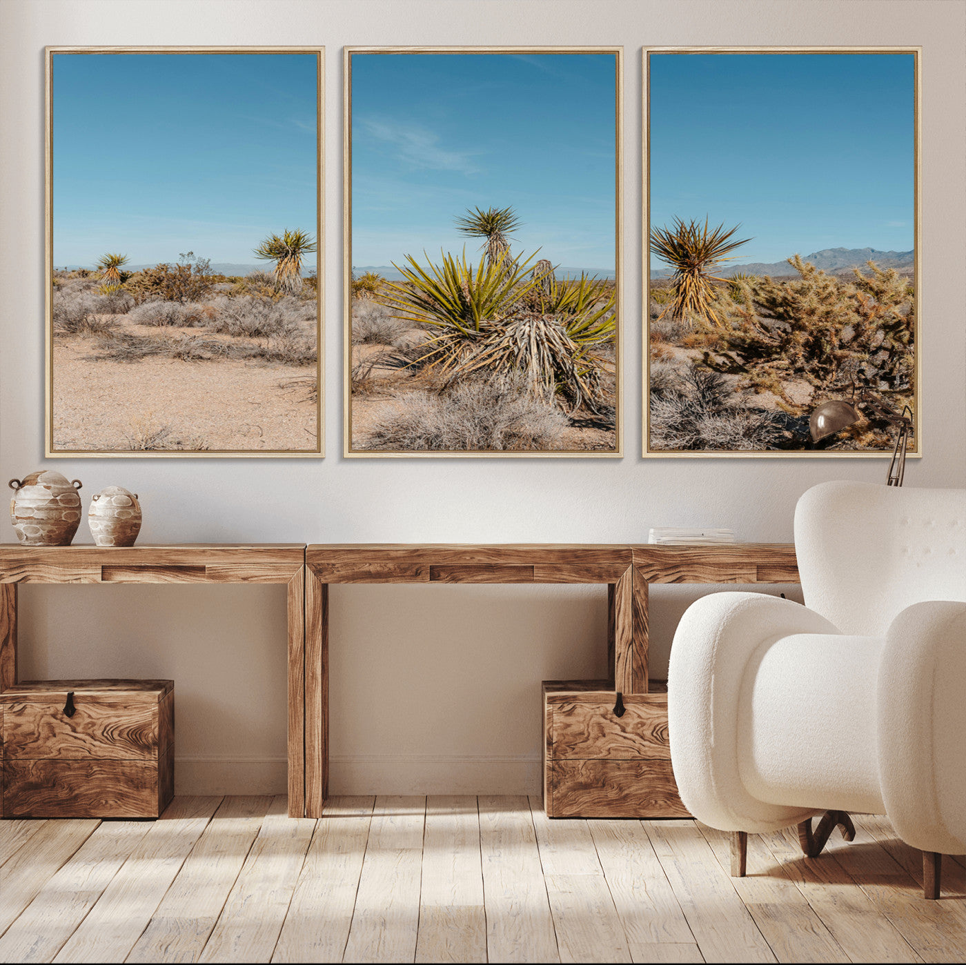 35156165-MGV-CV-36X24-Joshua Tree Wall Art Canvas Print, Framed Desert Landscape Art Picture Print, Warm Earth Tones Perfect Southwestern Minimalist