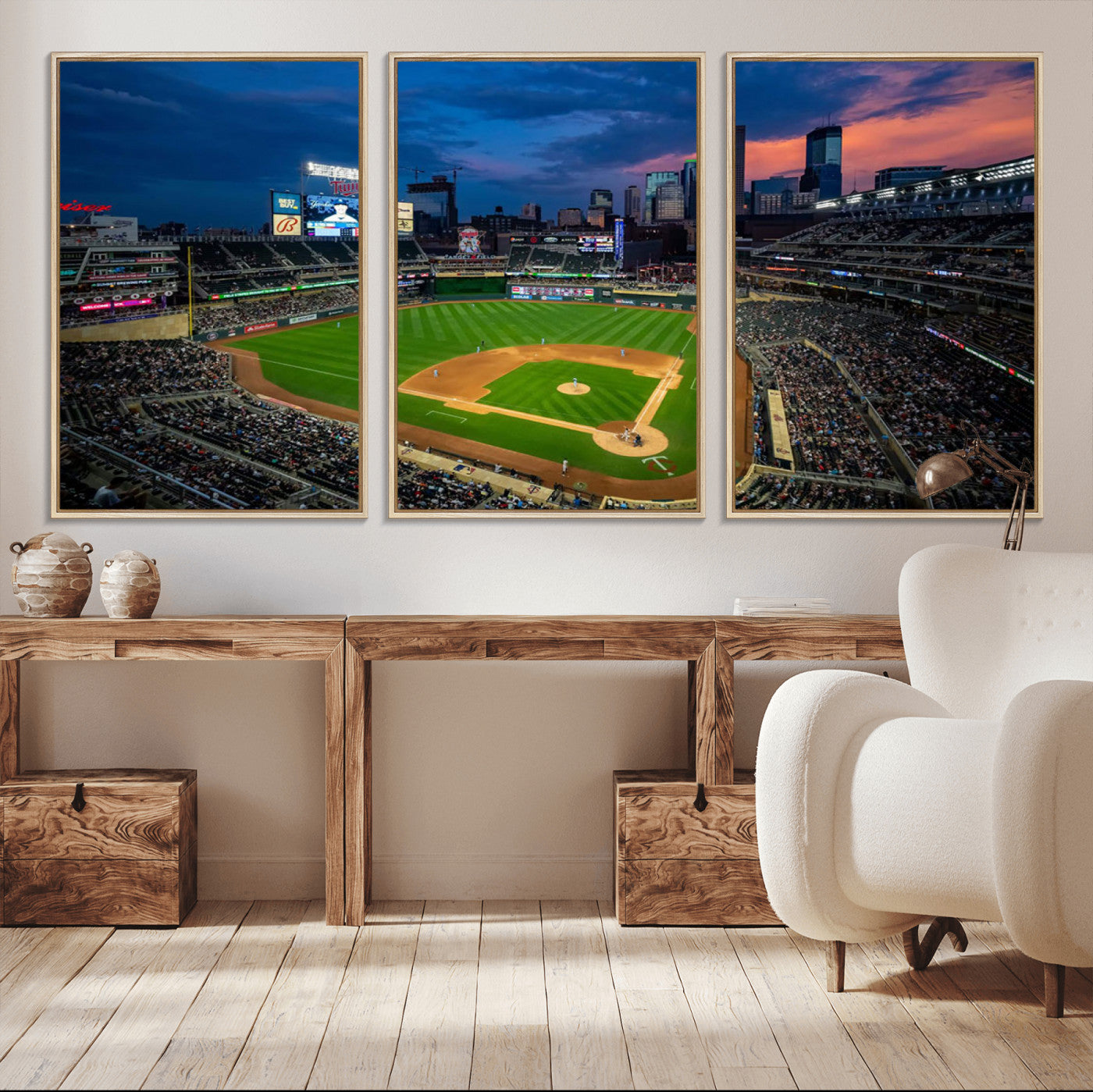 68222753-MGV-CV-36X24-Baseball Stadium Wall Art – Panoramic Night Game Canvas Print, Sports Decor for Man Cave, Office, Bar, or Living Room