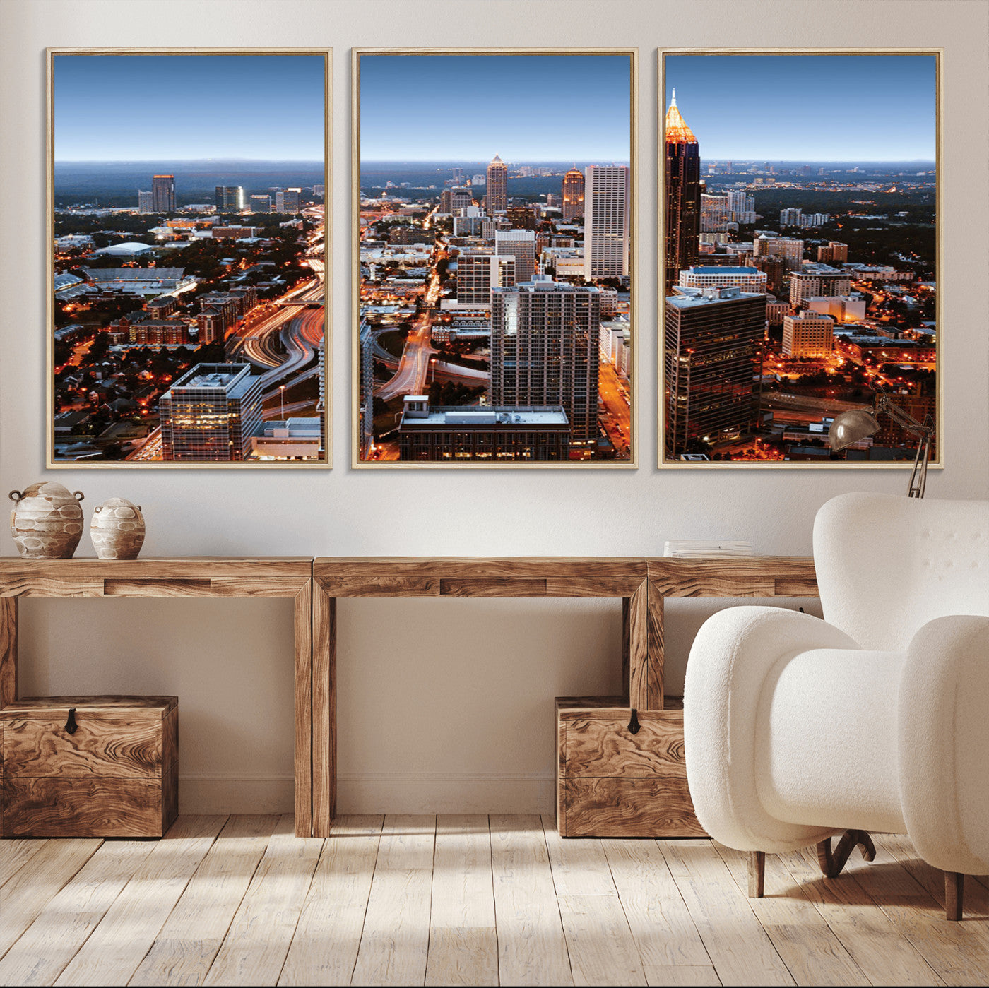 25096967-MGV-CV-36X24-Atlanta Skyline Wall Art – Vibrant Cityscape Canvas Print, Modern Night Lights Urban Decor for Office, Living Room, or Apartment