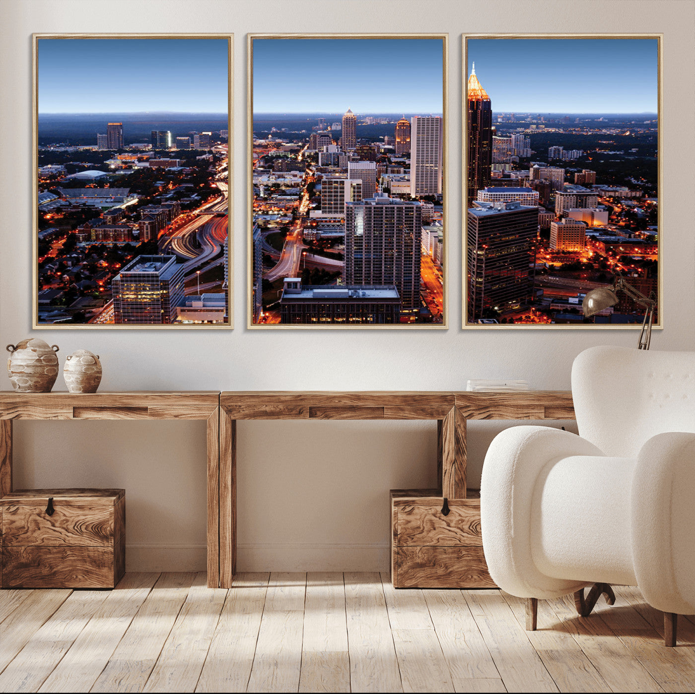 81886632-MGV-CV-36X24-Atlanta Skyline Wall Art – Vibrant City Lights Canvas Print, Modern Urban Cityscape Decor for Living Room, Office, or Apartment