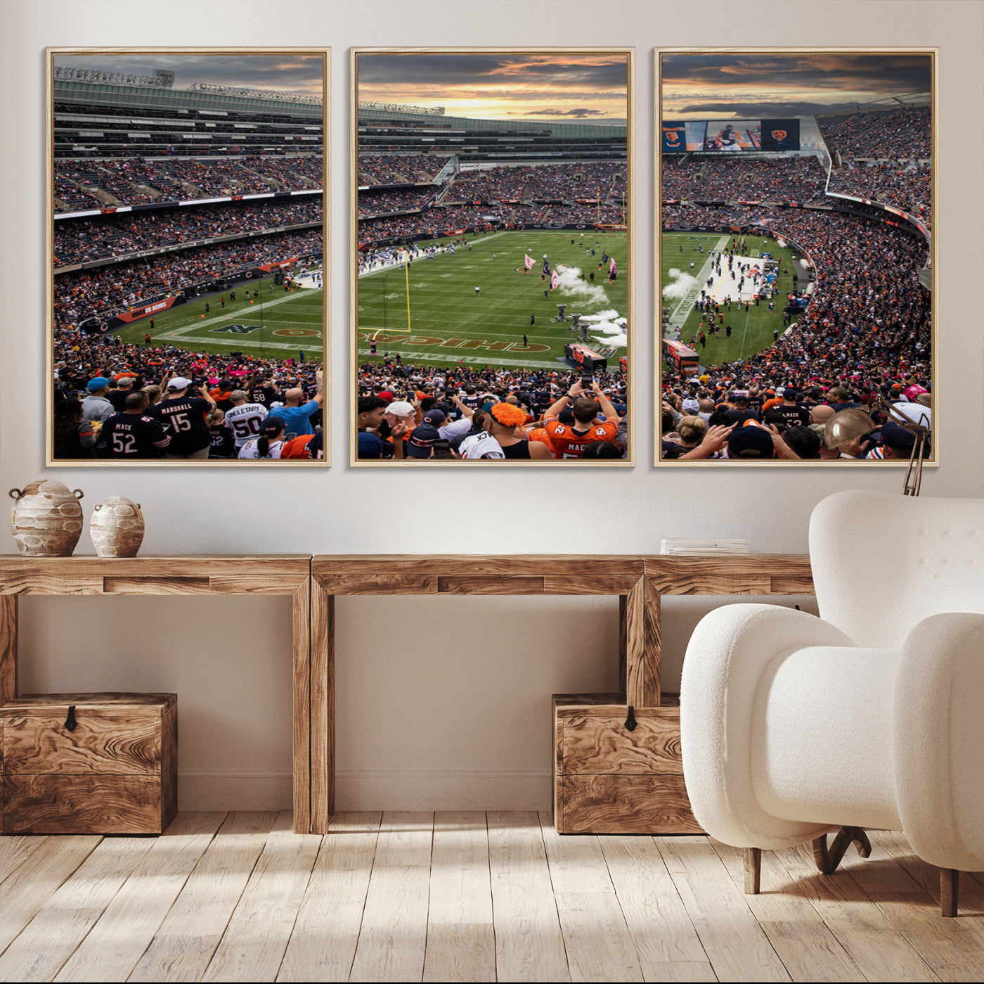 87578930-MGV-CV-36X24-Soldier Field Wall Art – Chicago Bears Football Stadium Sunset Canvas Print, Game Day Sports Decor for Man Cave, Bar, Office, or