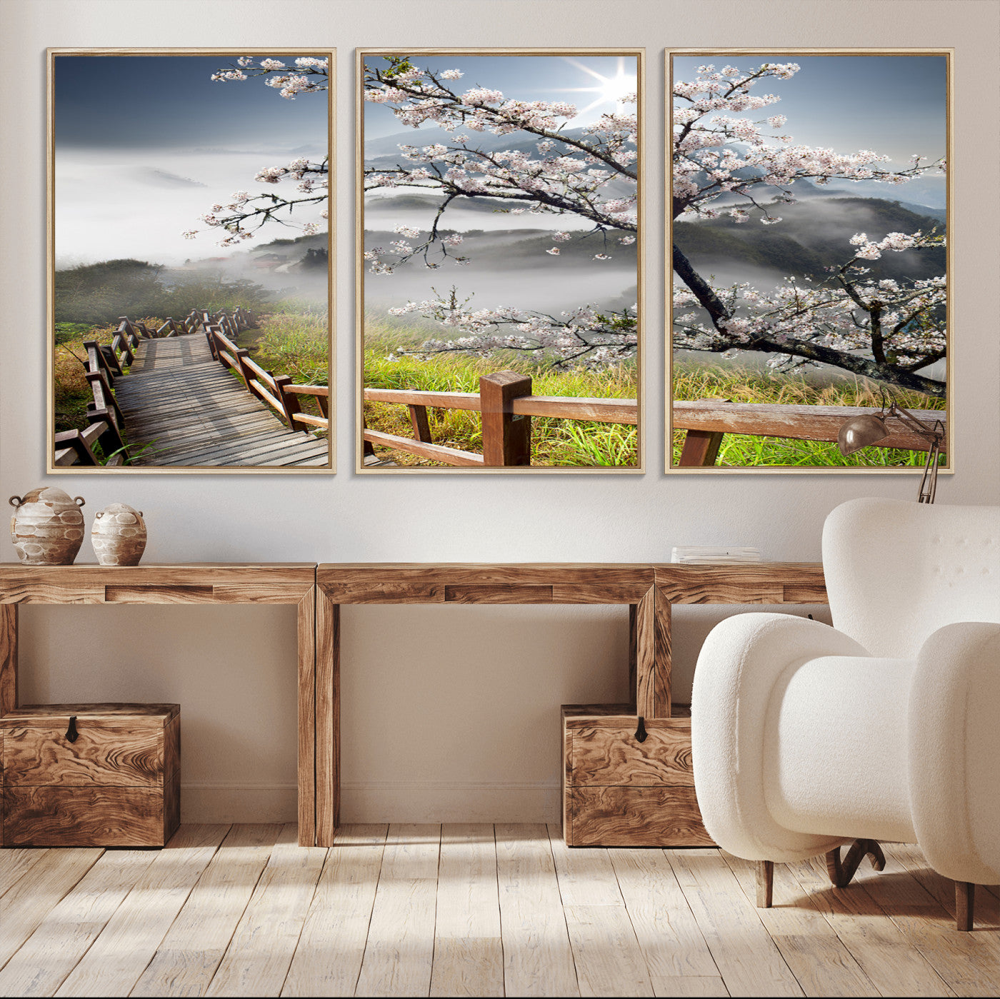 34632598CRY-MGV-CV-36X24-Sakura Cherry Blossom Pathway Canvas Wall Art – Tranquil Walk Through Blossoming Nature – Ready to Hang