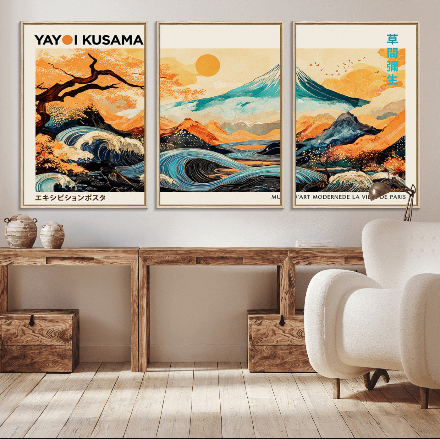 94085549-MGV-CV-36X24-Japanese Wave and Mountain Wall Art – Panoramic Abstract Landscape Canvas Print, Asian Inspired Nature Decor for Living Room,