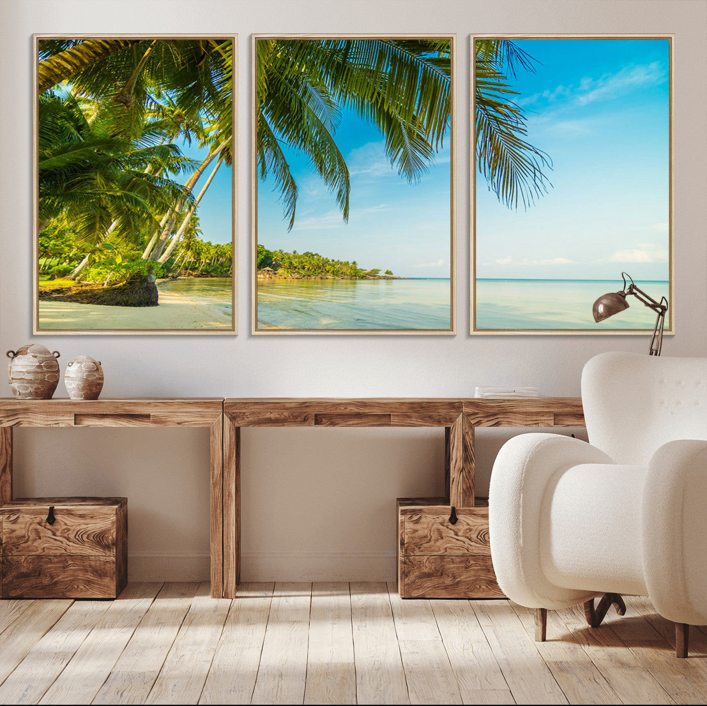 65056721-MGV-CV-36X24-Tropical Beach Wall Art – Palm Tree Coastal Photography Print, Relaxing Ocean Paradise Landscape, Island Seascape Home or Office