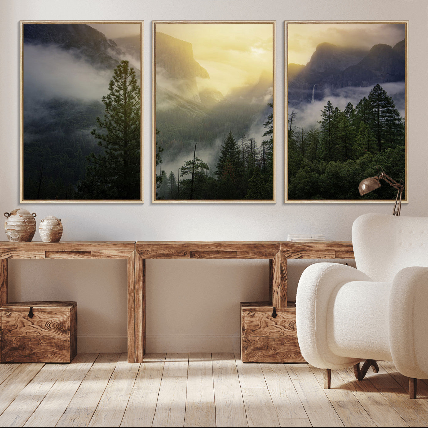 38316884-MGV-CV-36X24-Landscape Wall Art – Misty Mountain Valley Canvas Print, Scenic Pine Forest and Sunrise Photography Decor for Bedroom, Living