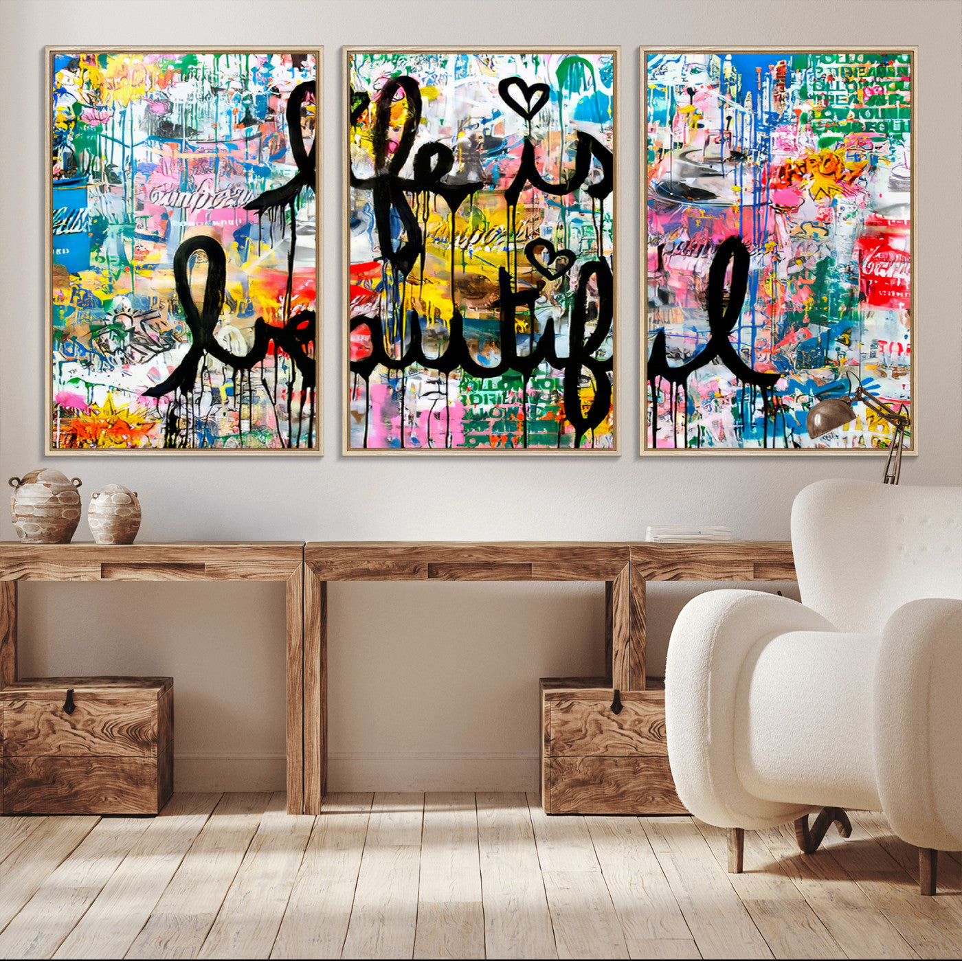 36856-MGV-CV-36X24-Life Is Beautiful Wall Art – Colorful Graffiti Canvas Print, Modern Street Style Artwork, Inspirational Decor for Living Room,