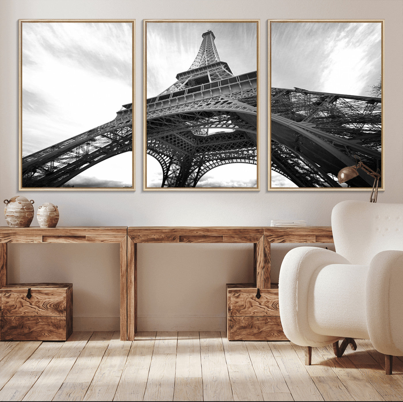 40006-MGV-CV-36X24-Eiffel Tower Wall Art – Black and White Architectural Photo Print, Paris Inspired Decor for Bedroom, Office, Studio or Modern
