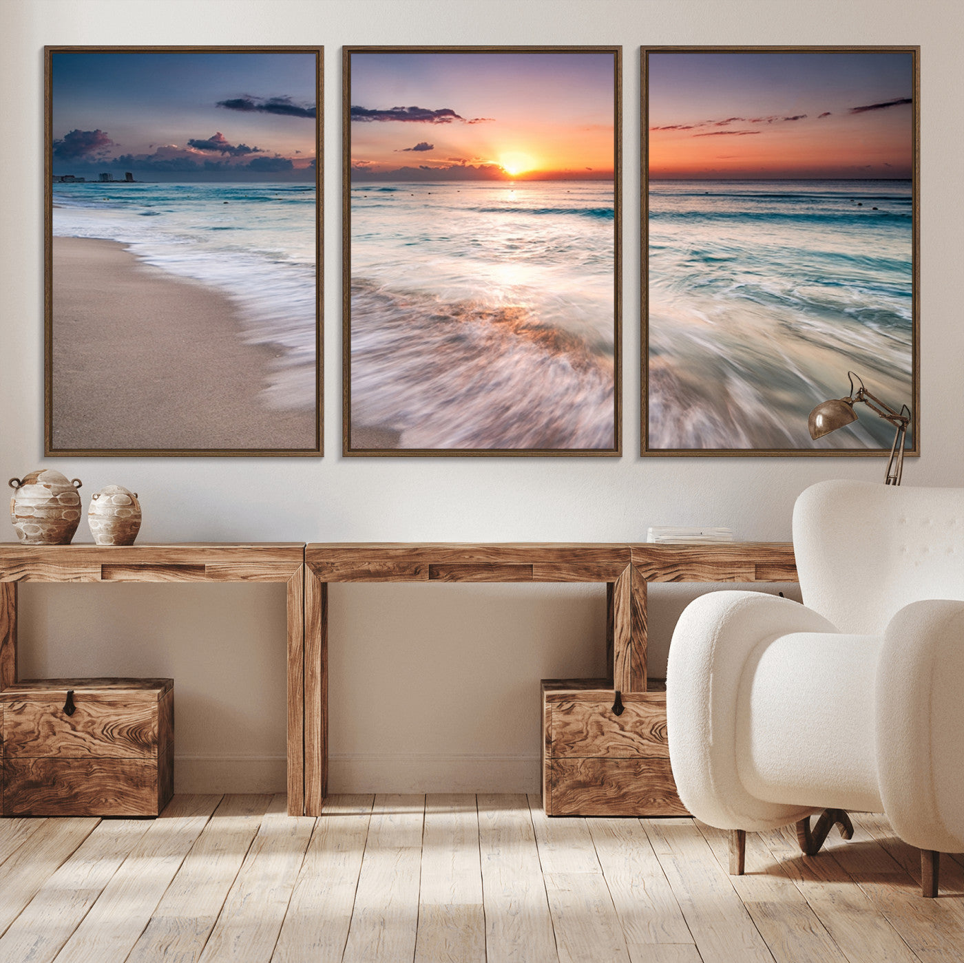 71849-MGV-CV-36X24-Sunrise Ocean Beach Wall Art – Serene Seascape Canvas Print with Gentle Waves, Coastal Nature Decor for Bedroom, Living Room or