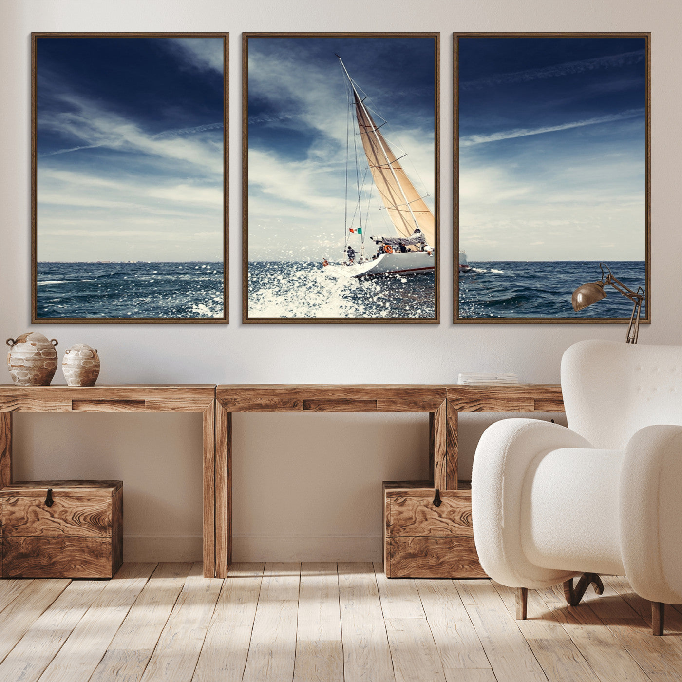 75430-MGV-CV-36X24-Sailing Boat Wall Art – Dynamic Ocean Yacht Canvas Print, Nautical Decor for Living Room, Office, Beach House or Cabin
