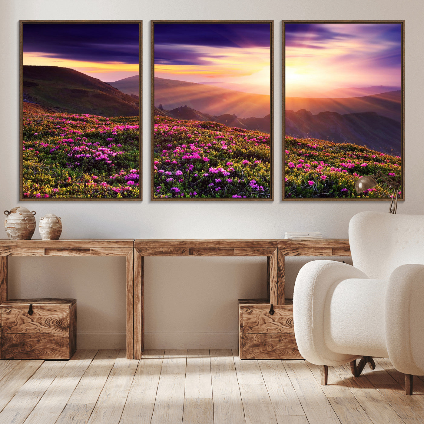 49741-MGV-CV-36X24-Mountain Sunrise Wall Art – Vibrant Floral Landscape Canvas Print, Nature Home Decor for Living Room, Bedroom Office or Cabin