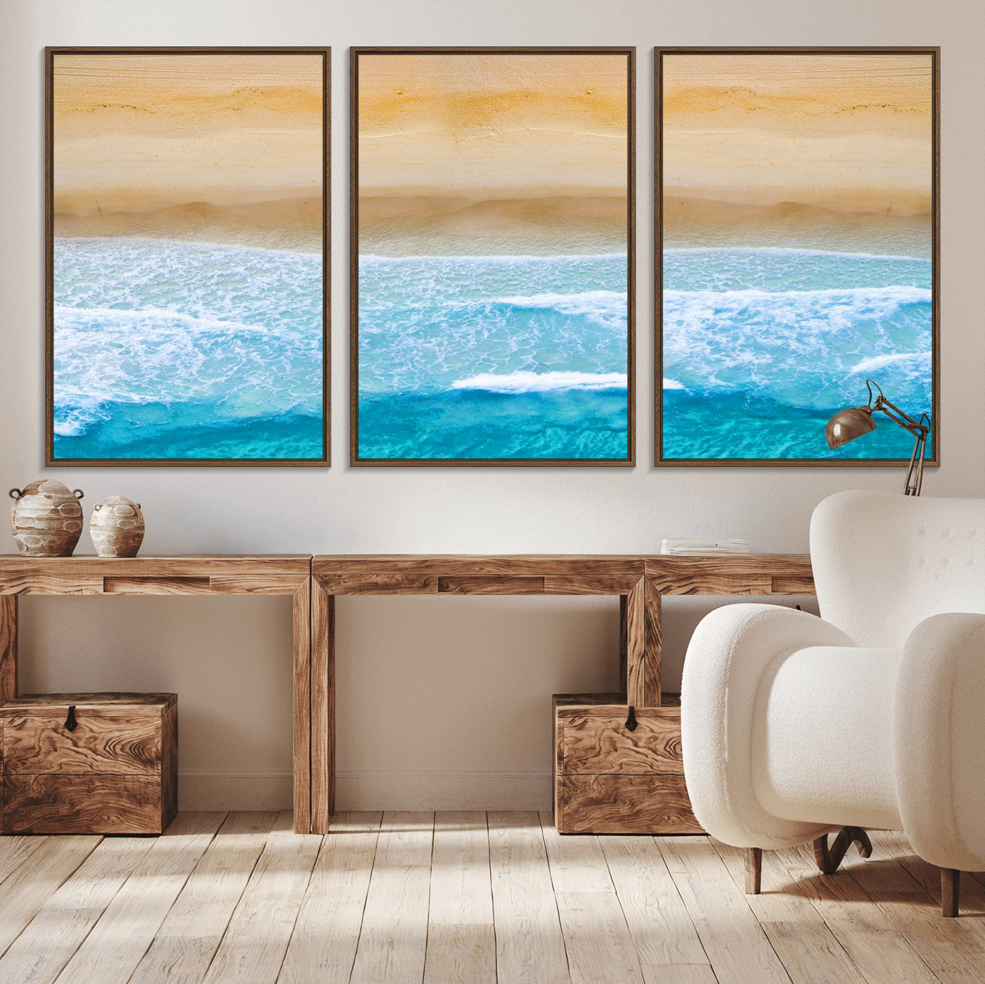 43046-MGV-CV-36X24-Aerial Beach Wall Art – Serene Ocean Waves & Sandy Shore Canvas Print, Coastal Home Decor for Living Room, Bedroom or Office