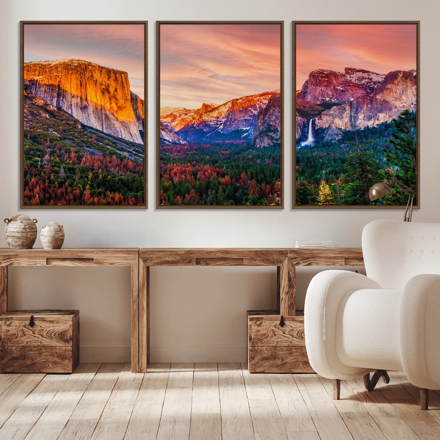 24519-MGV-CV-36X24-Yosemite Valley Sunset Wall Art – Majestic Mountain Landscape with Waterfall and Vibrant Sky, Nature Photography for Home or