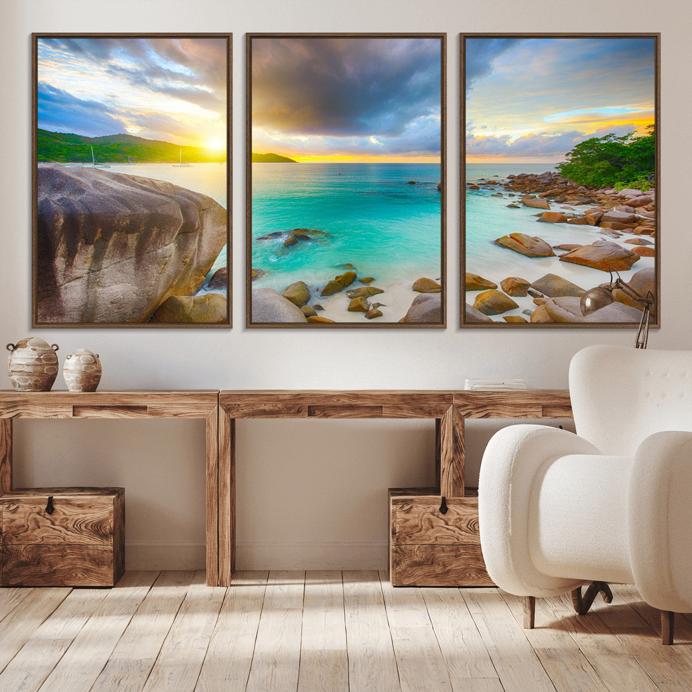 23769-MGV-CV-36X24-Tropical Beach Sunset Wall Art – Serene Ocean Canvas Print, Coastal Landscape Decor for Living Room, Bedroom or Office, Peaceful