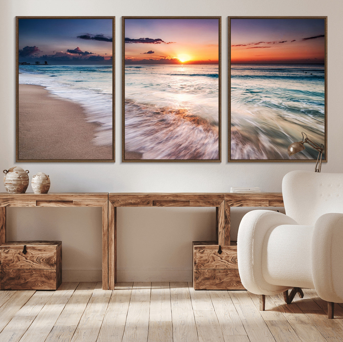 99906-MGV-CV-36X24-Morning Tide Canvas Print – Soft Sunrise Ocean Waves Wall Art, Coastal Serenity Decor for Home & Office