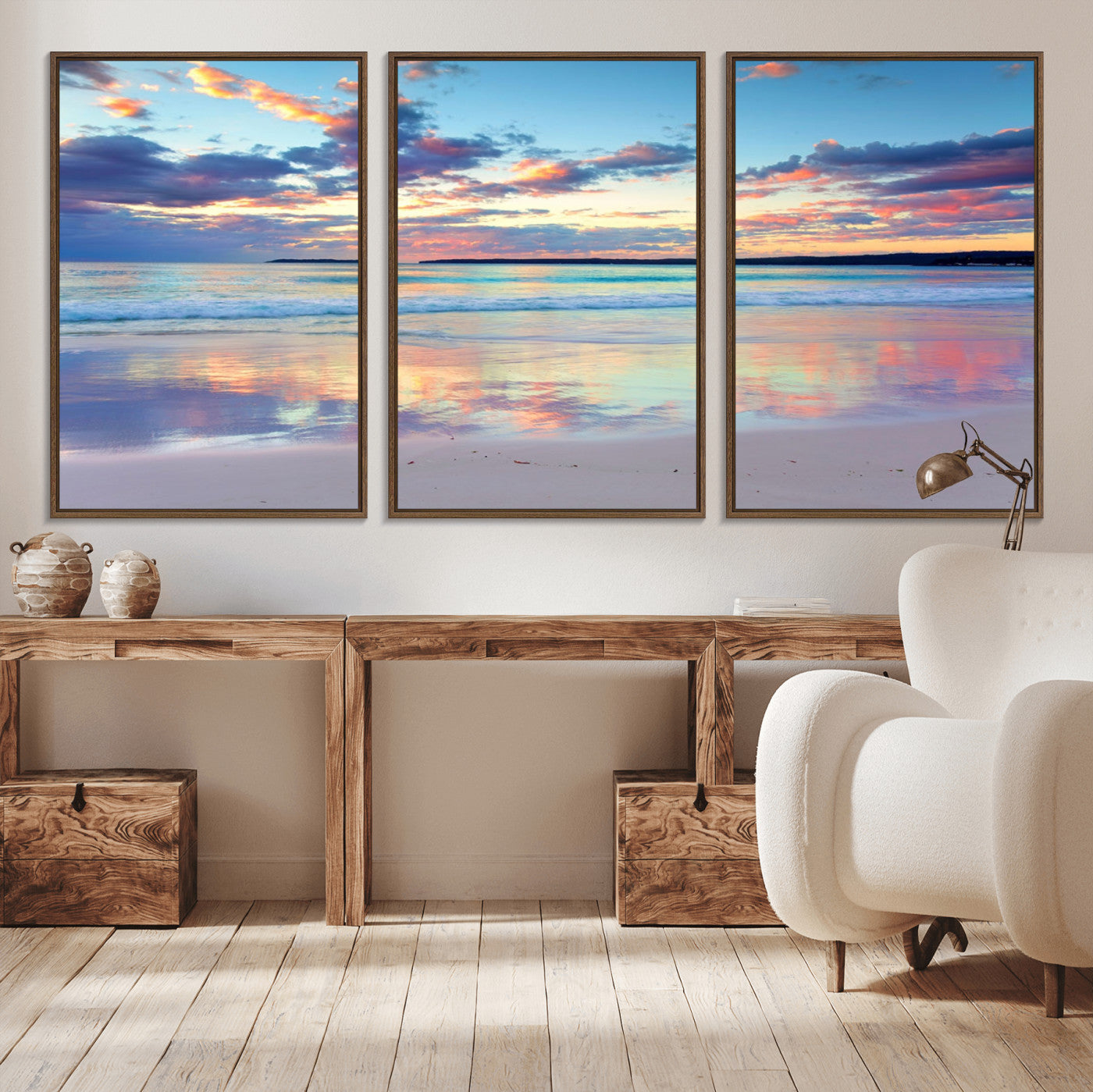 56723-MGV-CV-36X24-Serene Sunset Beach Wall Art – Panoramic Coastal Canvas Print, Peaceful Ocean Reflection Decor for Living Room, Bedroom or Office