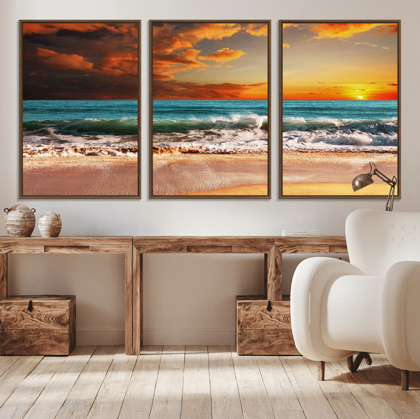 72948-MGV-CV-36X24-Ocean Sunset Wave Wall Art – Dramatic Seascape Canvas Print with Golden Sky and Crashing Waves, Coastal Beach Decor for Living