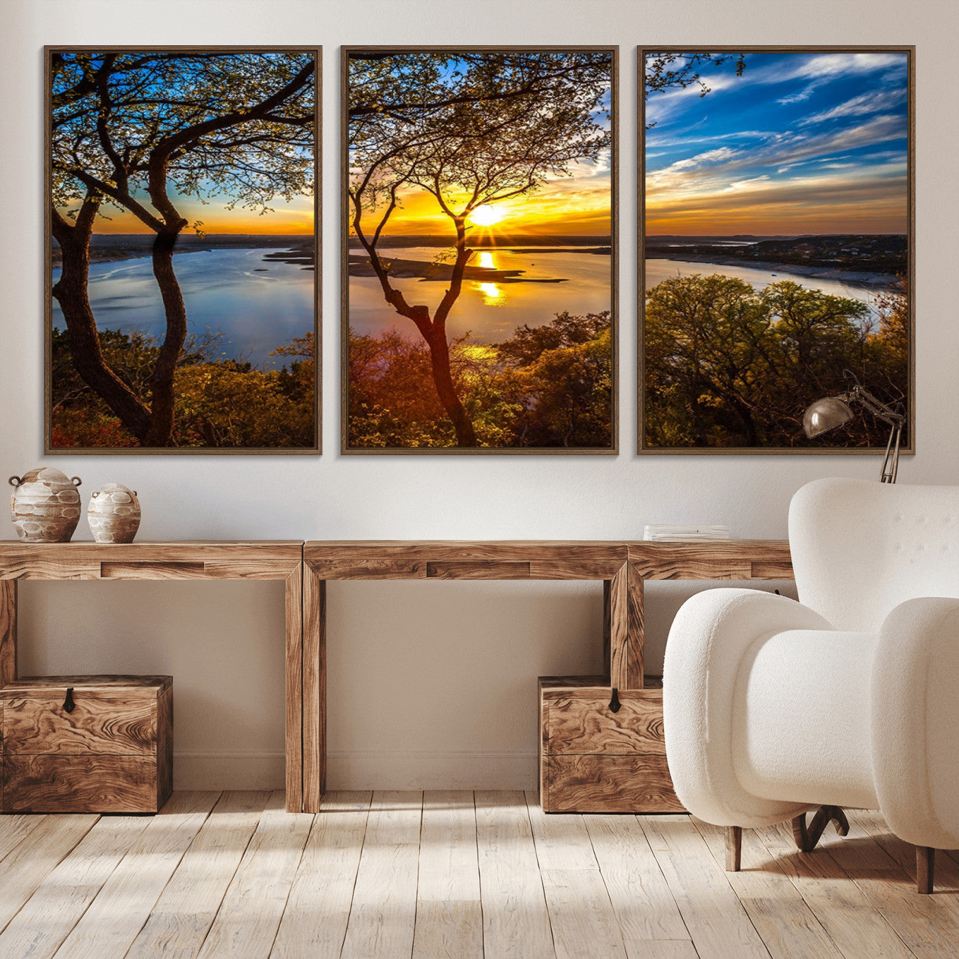 71863-MGV-CV-36X24-Lake Sunset Wall Art – Scenic Nature Canvas Print with Trees and Golden Sky, Serene Landscape Decor for Living Room, Bedroom or