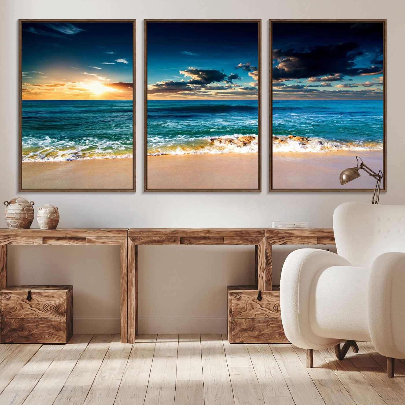 88985-MGV-CV-36X24-Ocean Sunset Wall Art – Tranquil Beach Waves Canvas Print, Coastal Seascape Decor for Living Room or Office