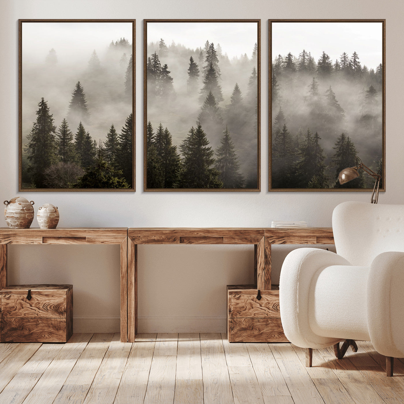 62862-MGV-CV-36X24-Misty Forest Wall Art – Tranquil Pine Tree Canvas Print with Mountain Fog, Nature Landscape Artwork for Living Room, Bedroom, or
