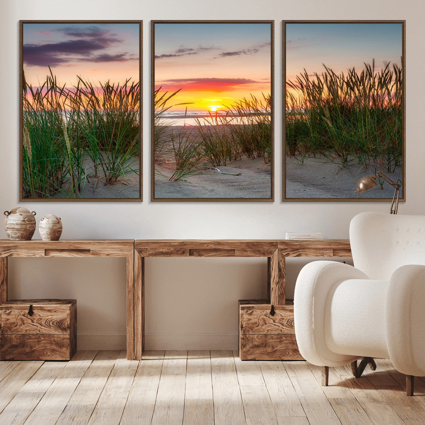25576-MGV-CV-36X24-Beach Grass Sunset Wall Art – Coastal Sand Dune Landscape Canvas Print, Ocean View Nature Decor for Living Room or Office Wall
