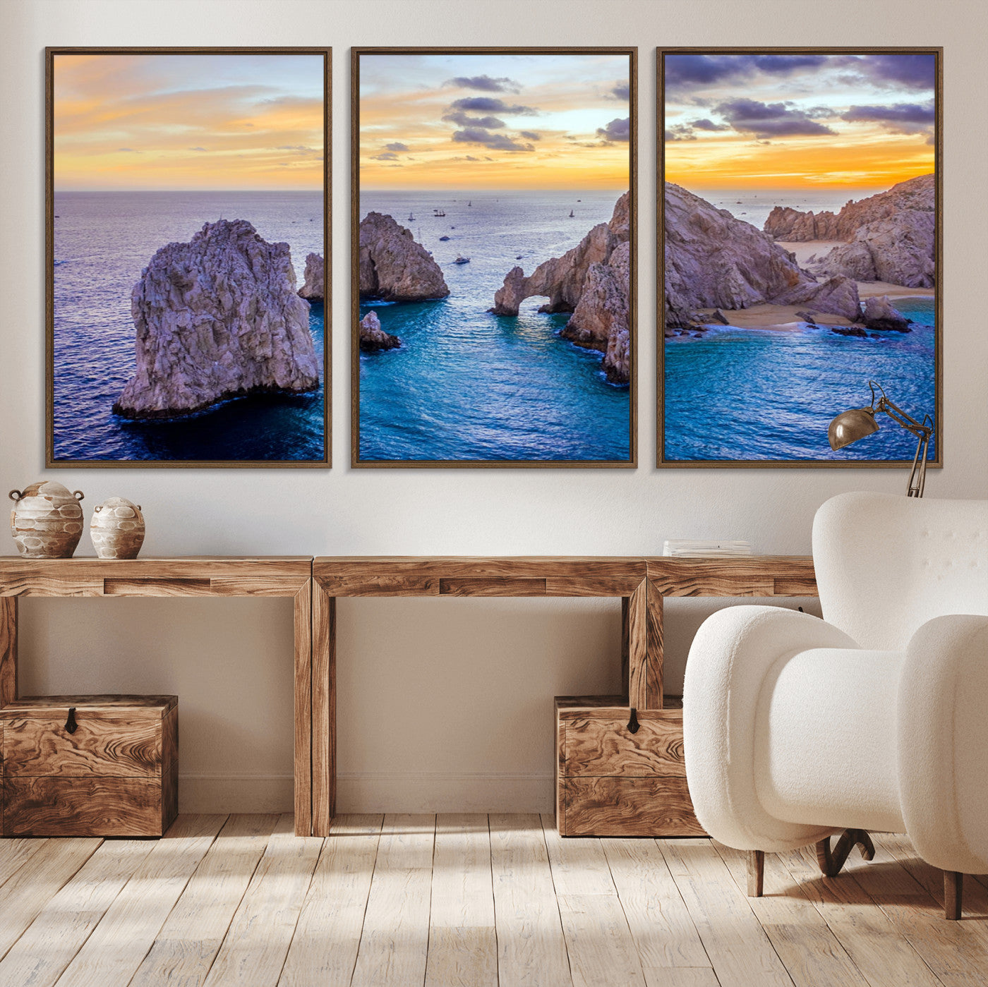72955-MGV-CV-36X24-Ocean Rock Formation Wall Art – Sunset Coastal Seascape Print, Beach Landscape Decor for Living Room or Office