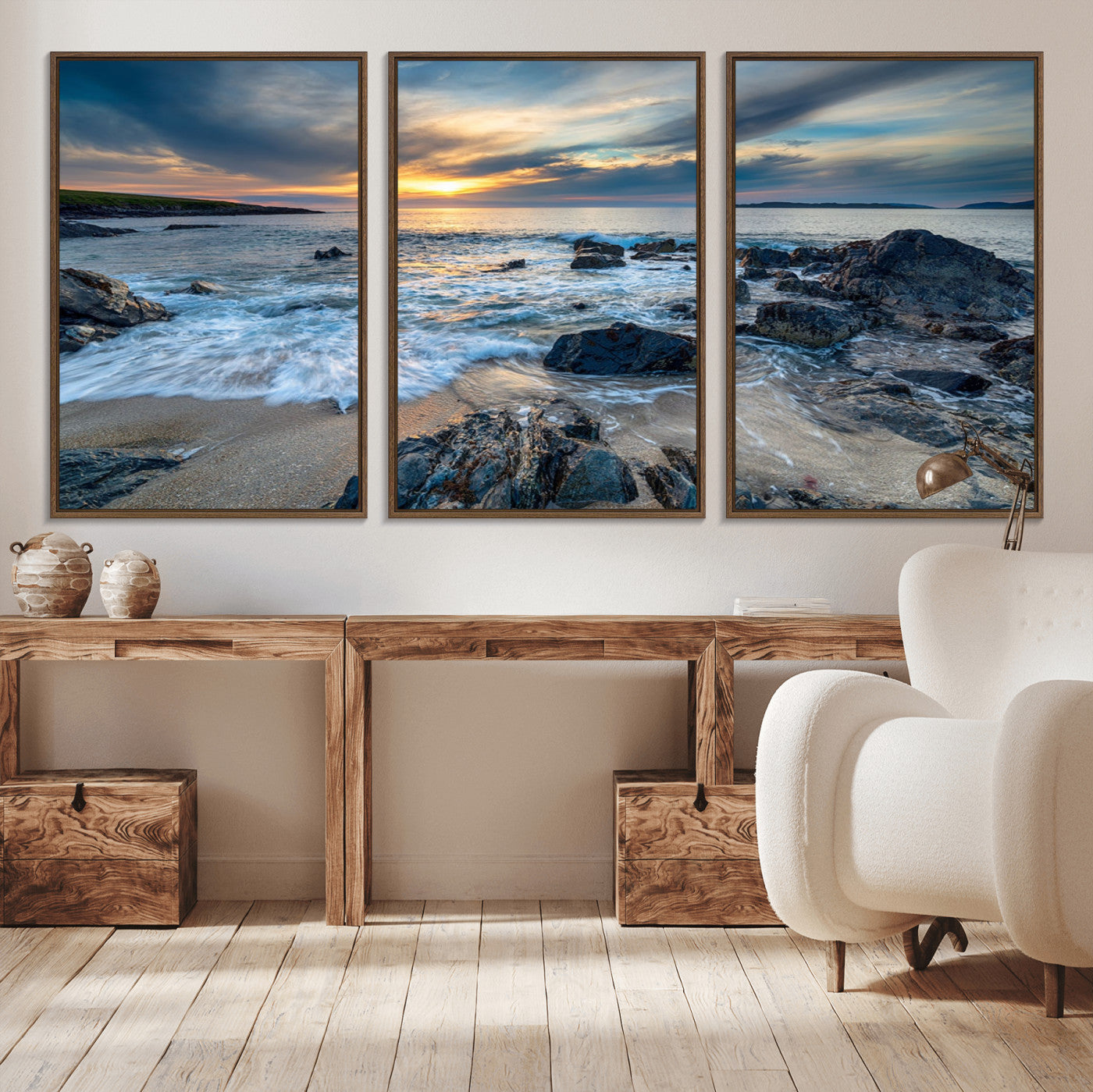 17902-MGV-CV-36X24-Rocky Shore Ocean Sunset Wall Art – Coastal Seascape Canvas Print, Nature Beach Decor for Living Room or Office