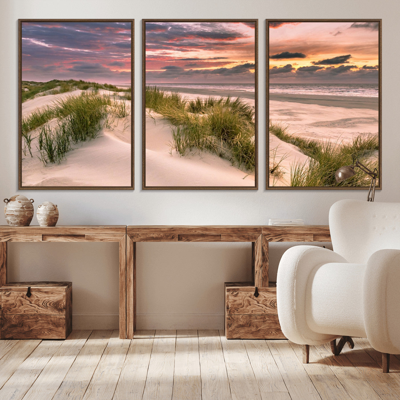 60570-MGV-CV-36X24-Beach Sunset Wall Art – Coastal Sand Dunes and Ocean Horizon Canvas Print, Tranquil Seascape Photography Decor for Living Room or