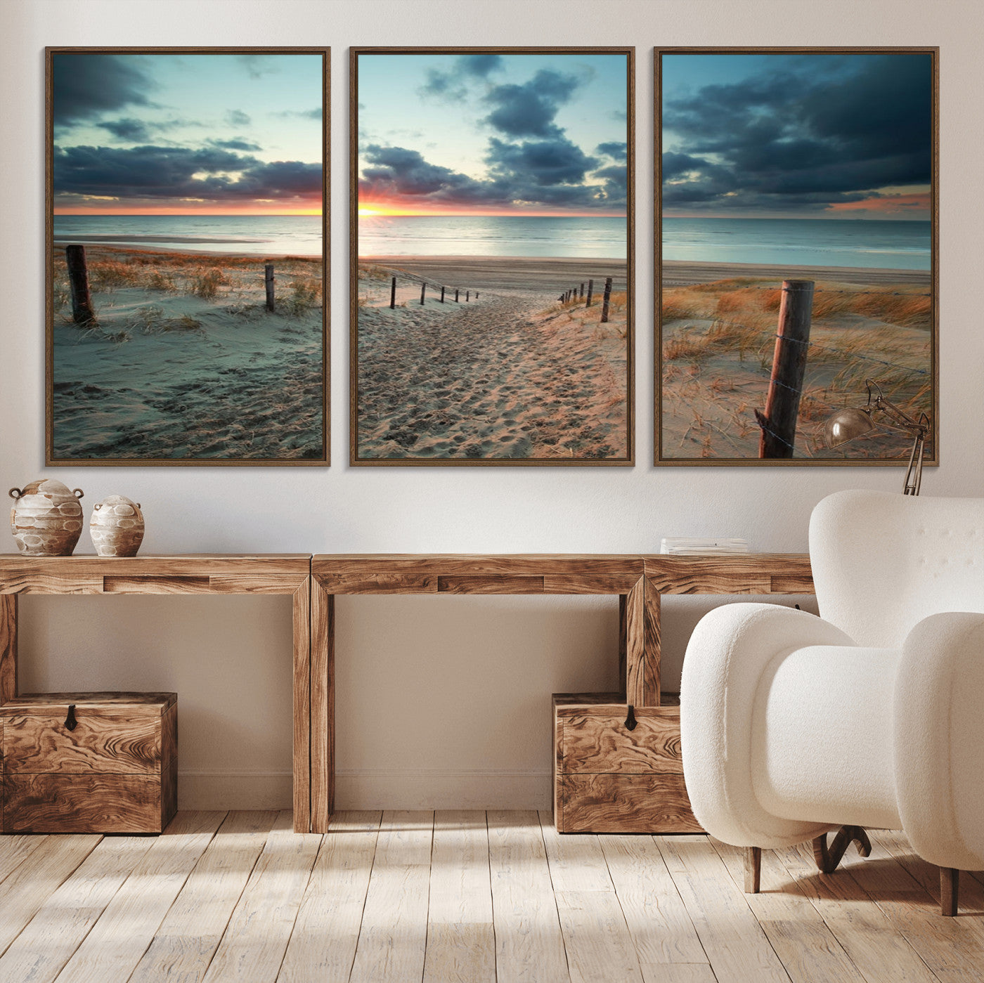 25788-MGV-CV-36X24-Sunset Beach Path Wall Art – Scenic Coastal Dunes and Ocean Canvas Print, Tranquil Seaside Landscape Decor for Living Room or
