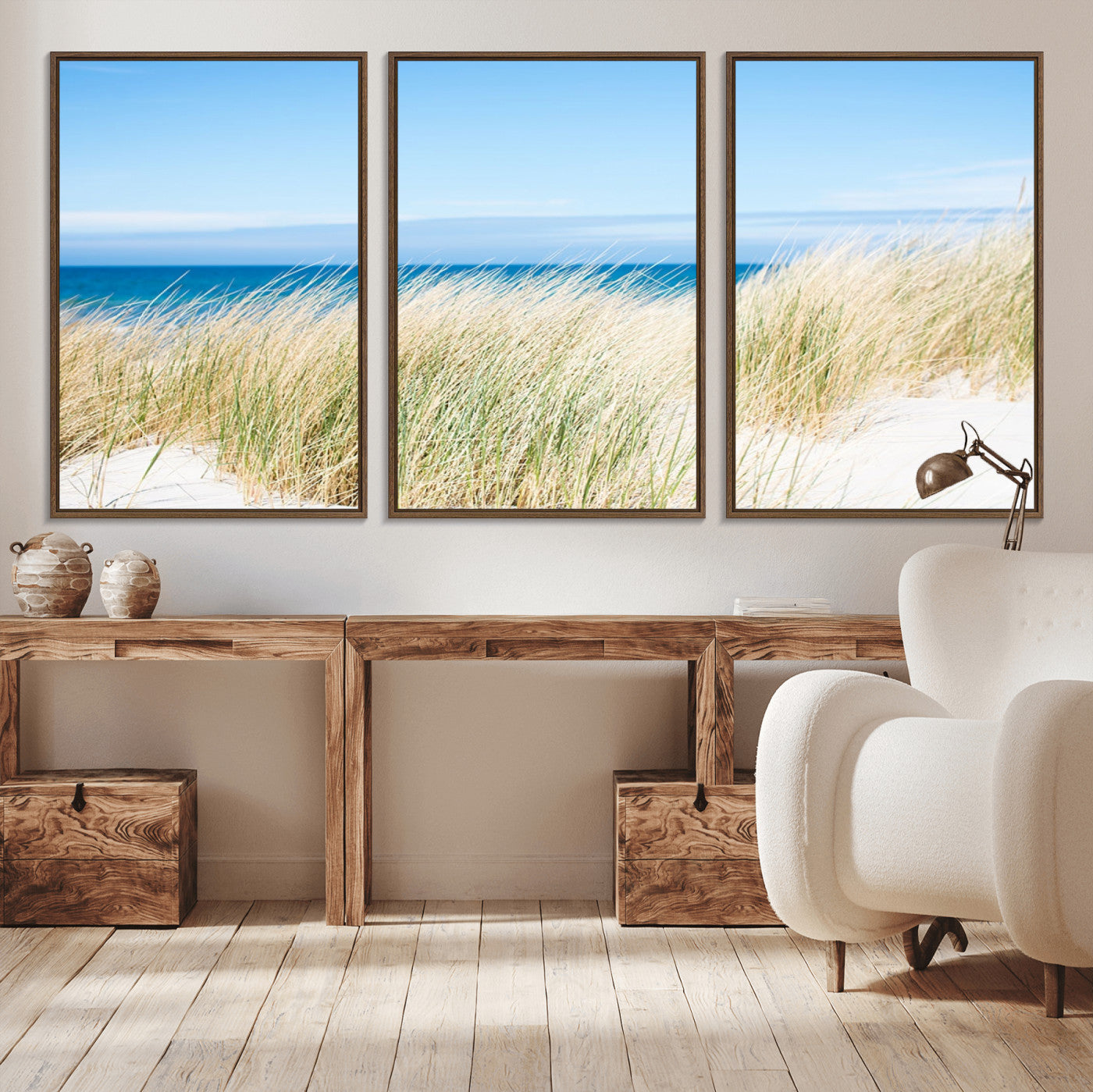 96913-MGV-CV-36X24-Coastal Dunes Wall Art – Serene Beach Grass and Blue Ocean Canvas Print, Relaxing Seaside Nature Decor for Living Room, Bedroom or