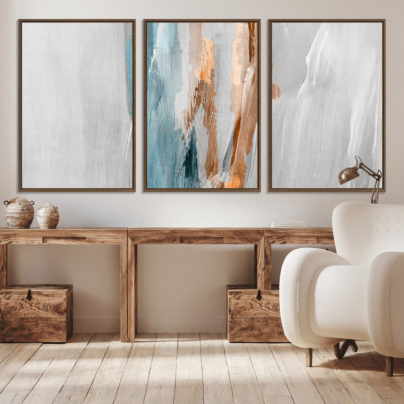 66154-MGV-CV-36X24-Abstract Brushstroke Wall Art – Modern Teal and Gold Canvas Print, Minimalist Contemporary Painting for Living Room, Bedroom, or