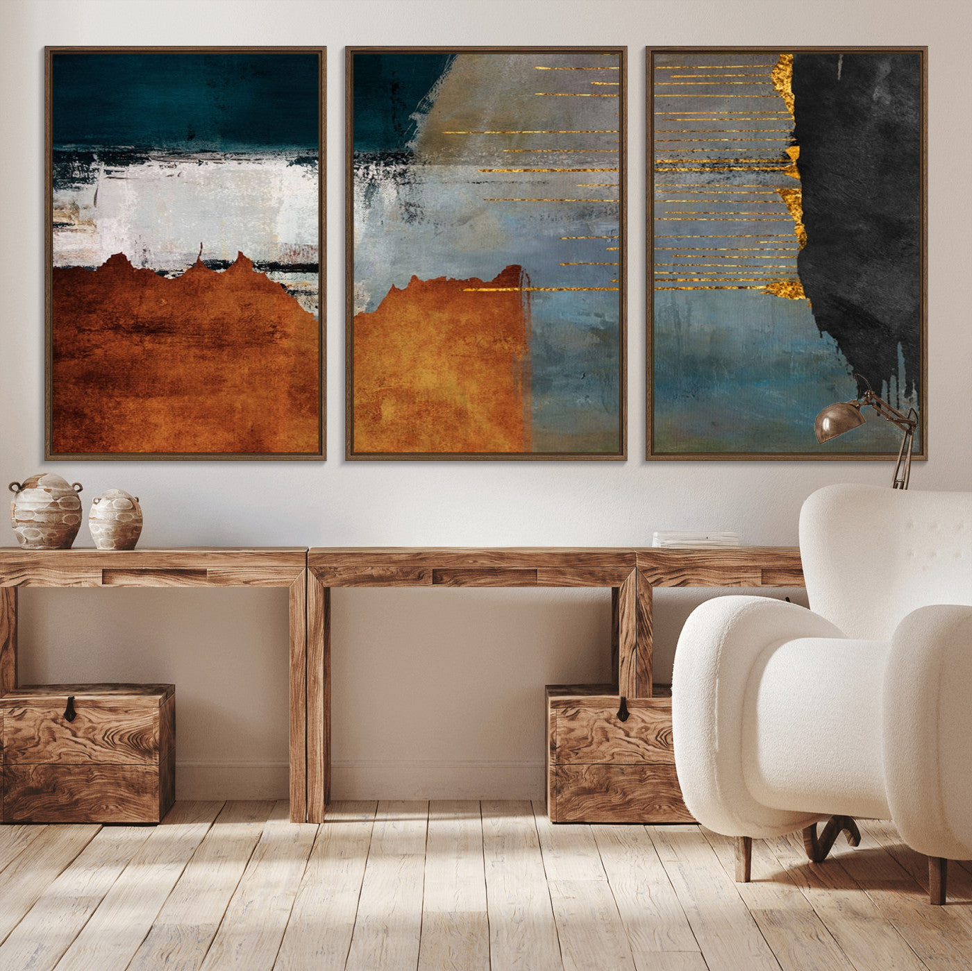 35026-MGV-CV-36X24-Abstract Canvas Wall Art – Modern Teal, Rust, Black and Gold Textured Painting, Contemporary Decor for Living Room, Bedroom or