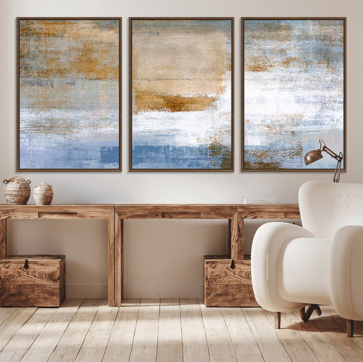 72354-MGV-CV-36X24-Blue and Gold Abstract Wall Art – Modern Minimalist Canvas Print, Textured Contemporary Painting for Living Room, Bedroom, or