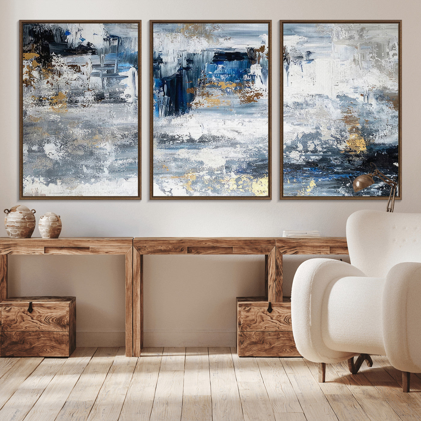 59716-MGV-CV-36X24-Abstract Blue and Gold Wall Art – Modern Textured Canvas Print, Contemporary Painting for Living Room, Bedroom, or Office Decor