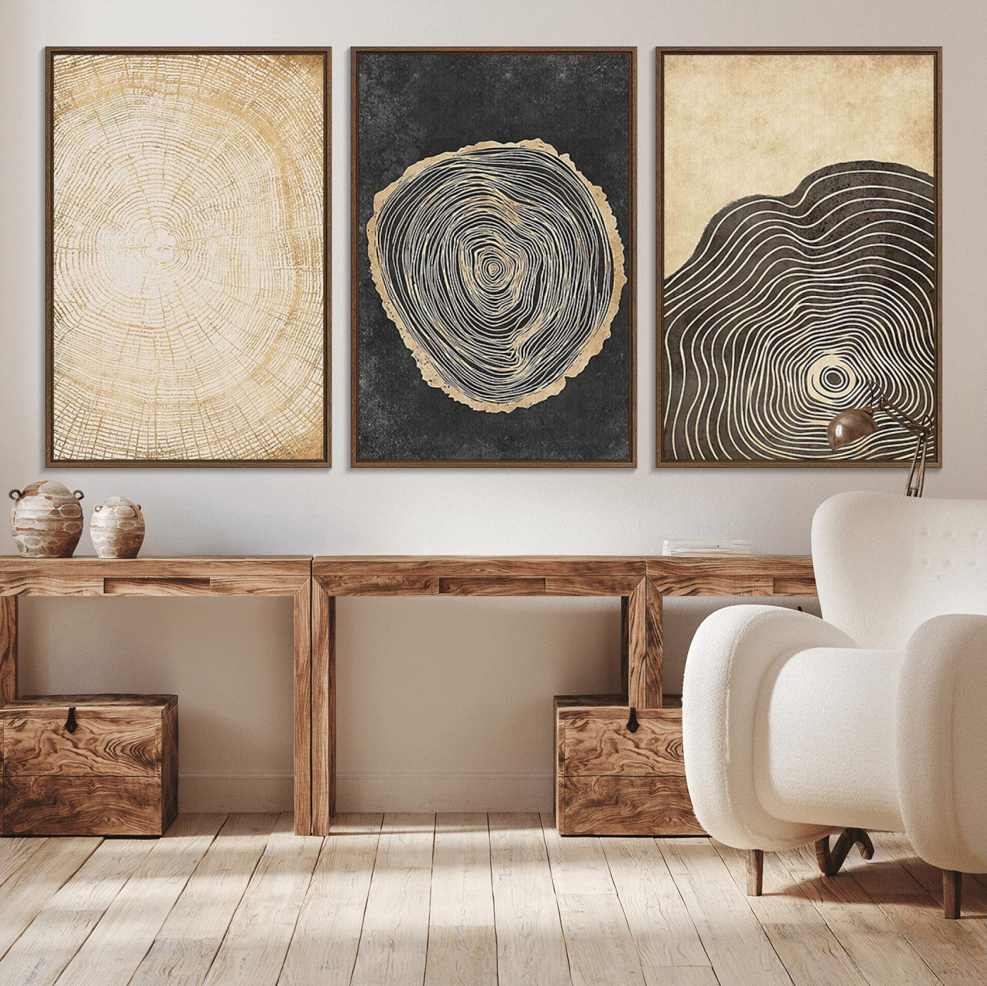 77785-MGV-CV-36X24-Tree Ring Abstract Wall Art – Rustic Wood Growth Pattern Canvas Prints, Modern Nature-Inspired Decor for Living Room or Office