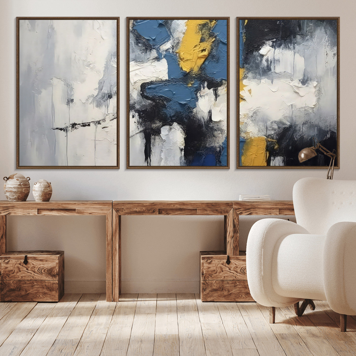 63850-MGV-CV-36X24-Abstract Blue and Yellow Wall Art – Modern Textured Canvas Painting, Bold Contemporary Artwork for Living Room, Bedroom or Office