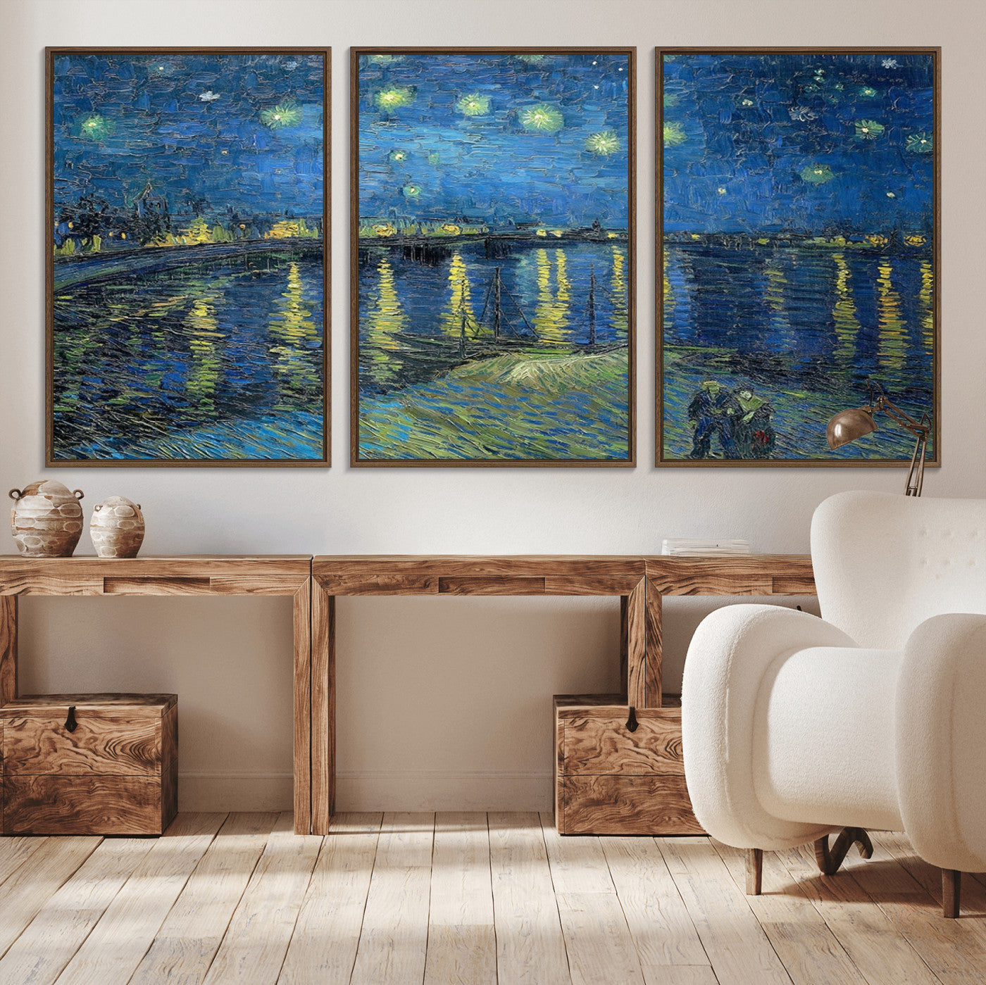 94605-MGV-CV-36X24-Starry Night Over the Rhone Wall Art – Vincent van Gogh Canvas Print, Famous Impressionist Painting for Living Room, Office