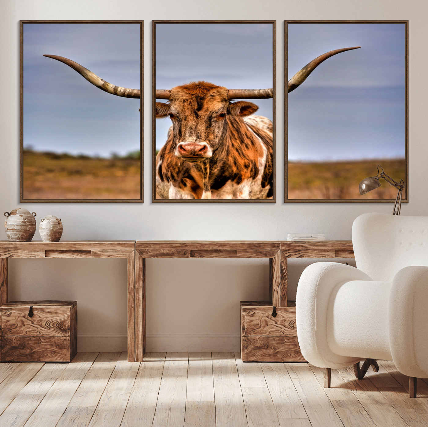 18594-MGV-CV-36X24-Texas Longhorn Bull Wall Art – Rustic Western Cattle Canvas Print, Country Farmhouse Decor for Living Room, Office or Cabin